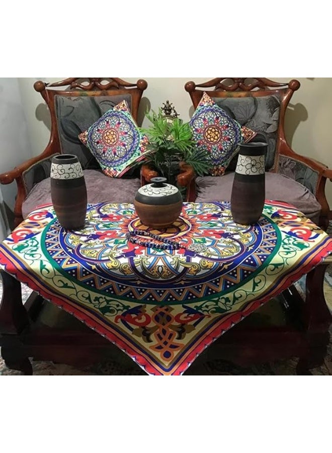 "A traditional Khayamiya bedspread and cushion set, crafted from high-quality fabric. It features an artistic design that reflects the beauty of oriental patterns. The bedspread measures 1 meter × 1 meter, accompanied by two elegant cushions sized 45 × 45 cm (H)." - Image 1